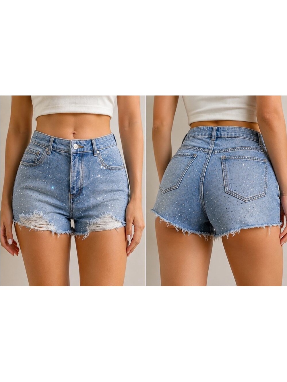 Cali 1850 High Waist Rhinestone Embellishment Cut Off Shorts Size 9 - Picture 2 of 8
